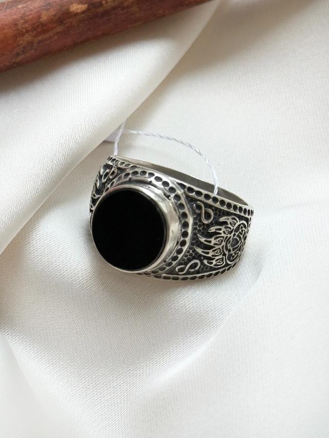 купить Кольцо-печатка из серебра с агатом, 19,5 размер , фото 1