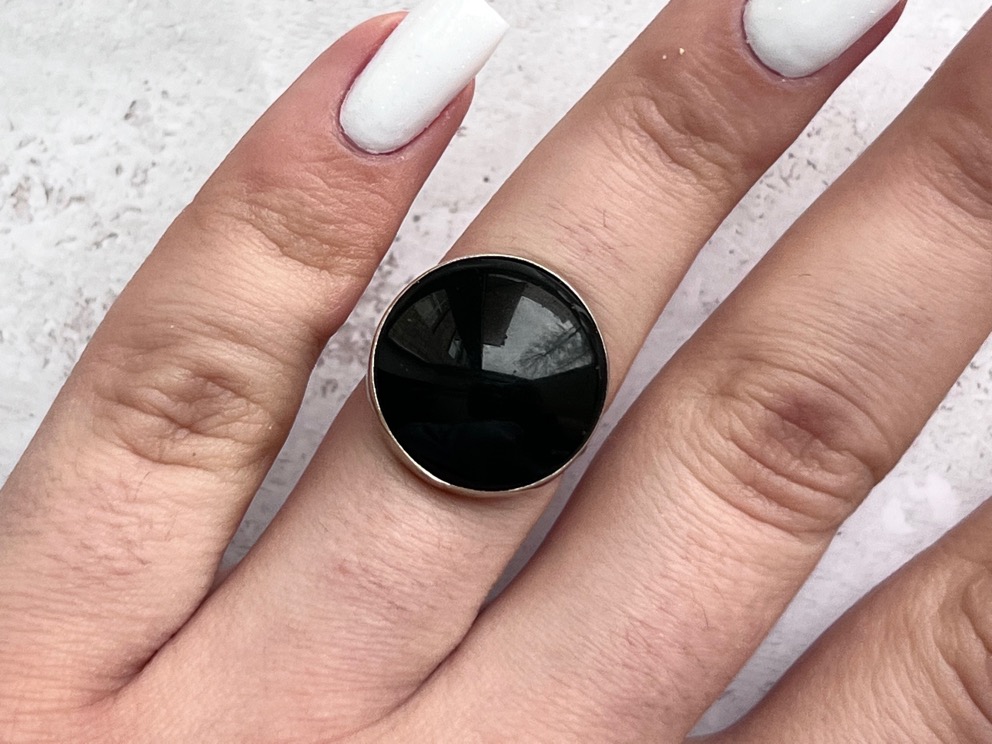Кольцо с чёрным нефритом, 16,75 размер KL-0651, фото 4