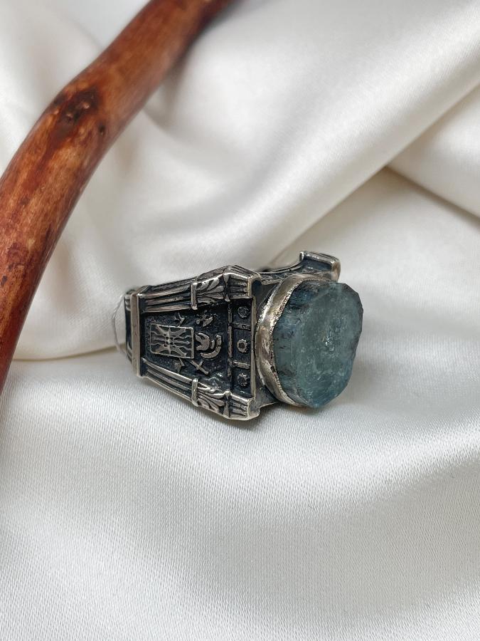 купить Кольцо-печатка из серебра с аквамарином, 20 размер , фото 2