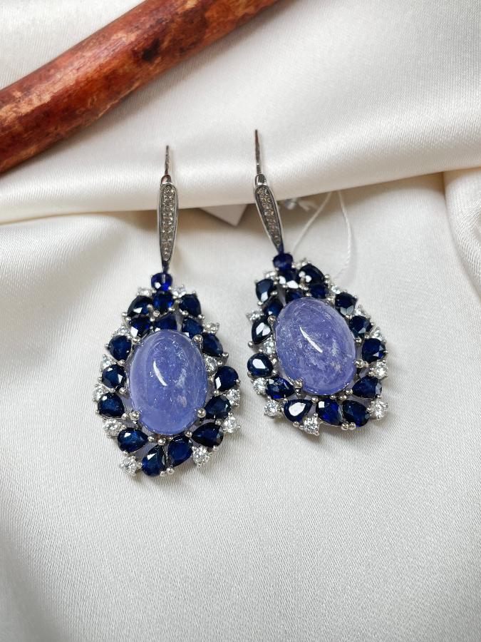 Серьги из серебра с танзанитом и сапфиром U-3534, фото 3