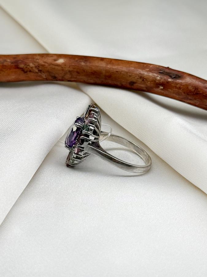 купить Кольцо из серебра с аметистом и турмалином,18 размер , фото 2