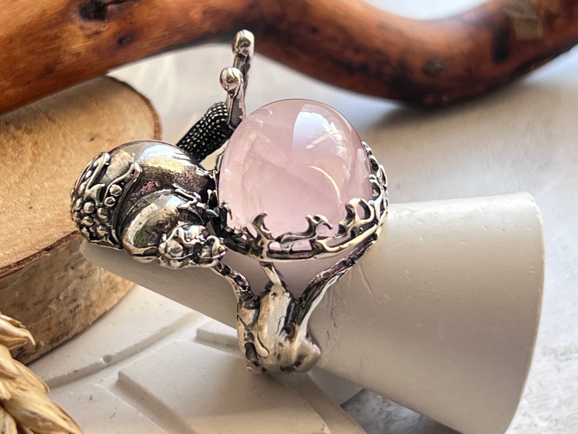 Кольцо в форме улитки с розовым кварцем, 18,5 размер KL-0885, фото 3