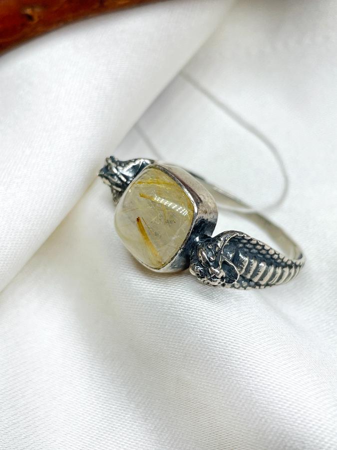 Кольцо из серебра с волосатиком (рутиловый кварц),19 размер U-1640, фото 2
