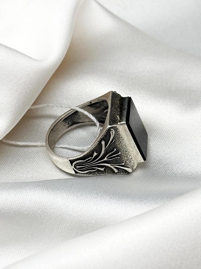 купить Кольцо-печатка из серебра с черным агатом,20 размер , фото 3