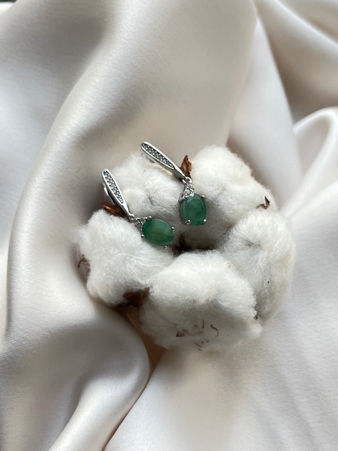 Серьги из серебра с изумрудом (зелёный берилл) в огранке 599144, фото 2