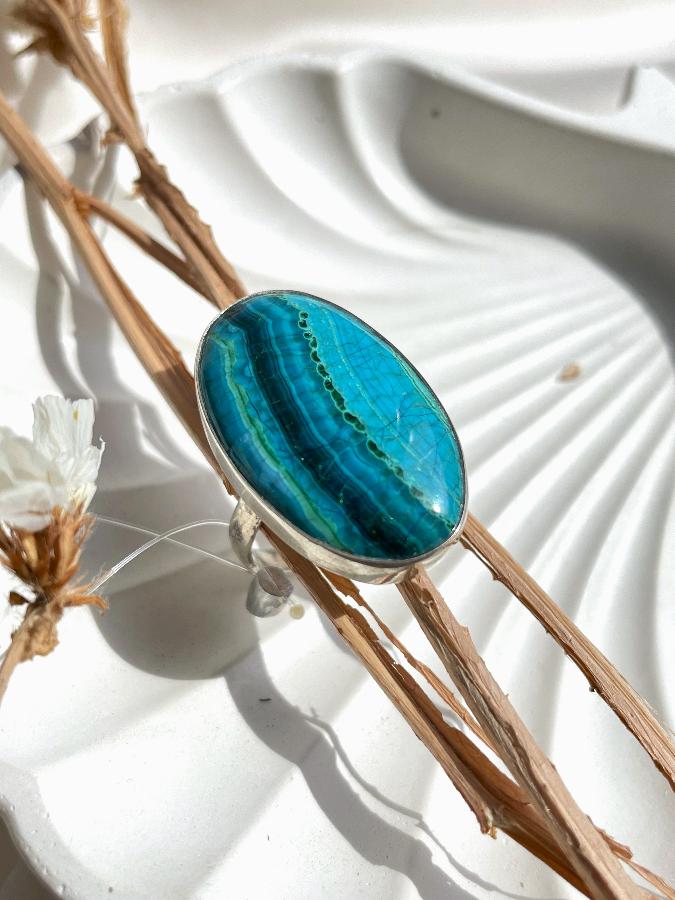 купить Кольцо из серебра с азуромалахитом в огранке, 17,4 размер , фото 1