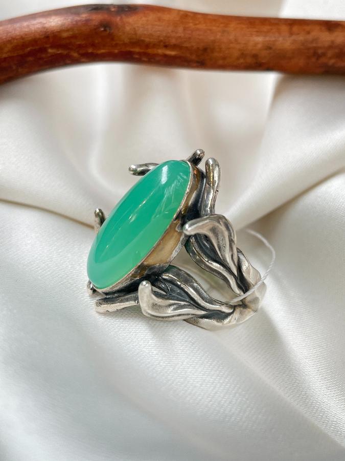 Кольцо из серебра с хризопразом,18 размер  U-3114, фото 2