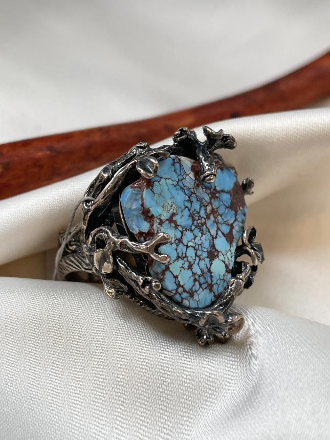 Кольцо из серебра с бирюзой, 18,5 размер  U-537, фото 5