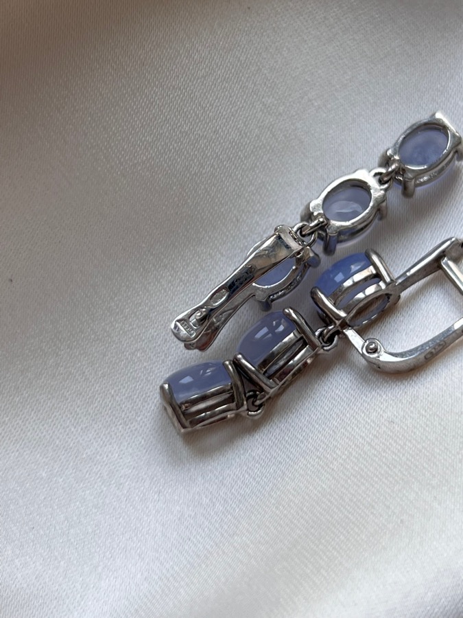 Серьги из серебра с сапфирином (голубой агат) K-109, фото 4