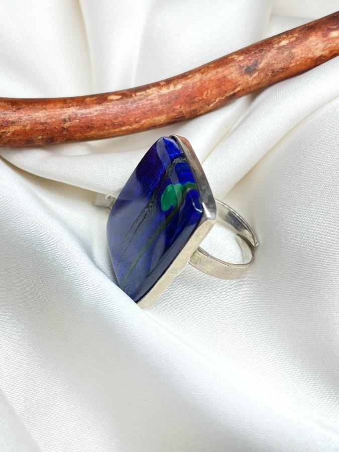 Кольцо из серебра с азурмалахитом,18 размер U-733, фото 3