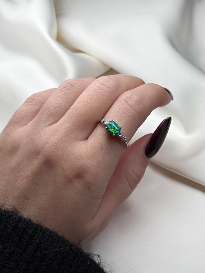 купить Кольцо из серебра с опалом (искусственный), 17,5 размер , фото 5