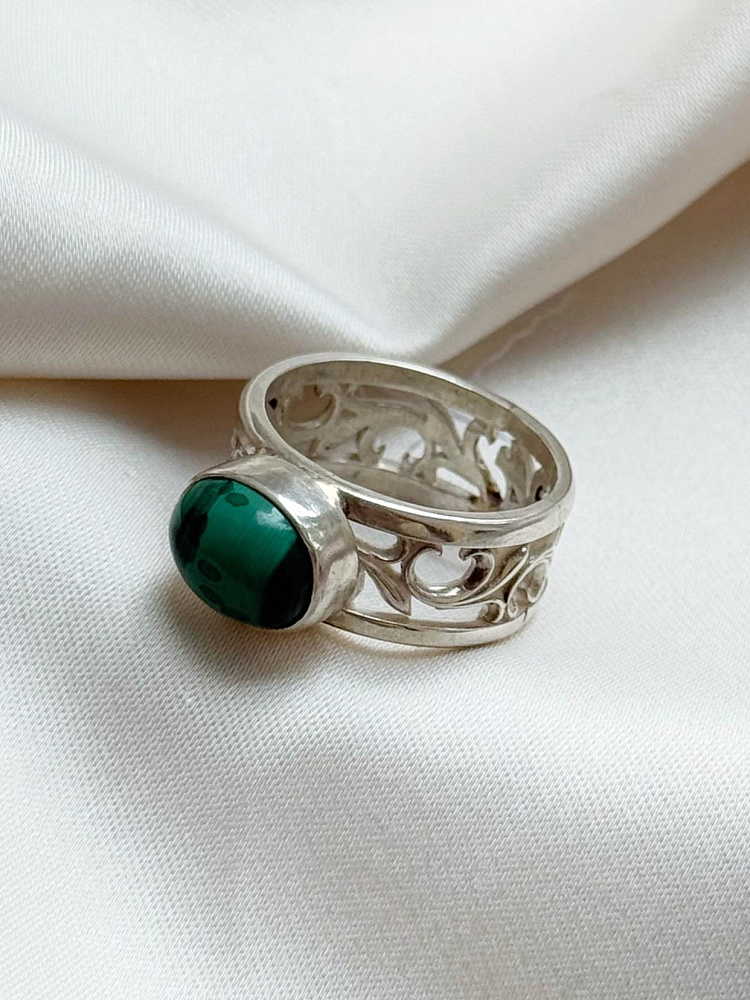 купить Кольцо из серебра с малахитом,17 размер , фото 1