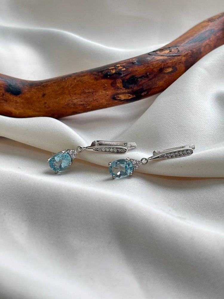 купить Серьги из серебра с топазом и фианитами  , фото 2