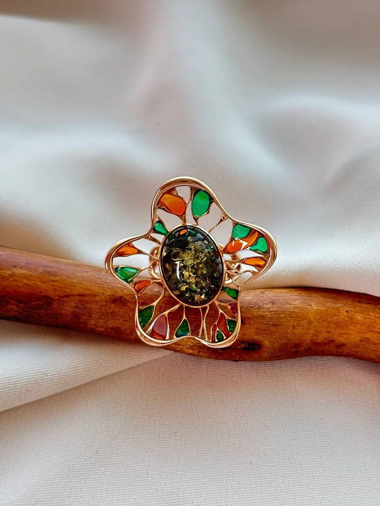 купить Кольцо из серебра с зеленым янтарем  , фото 2