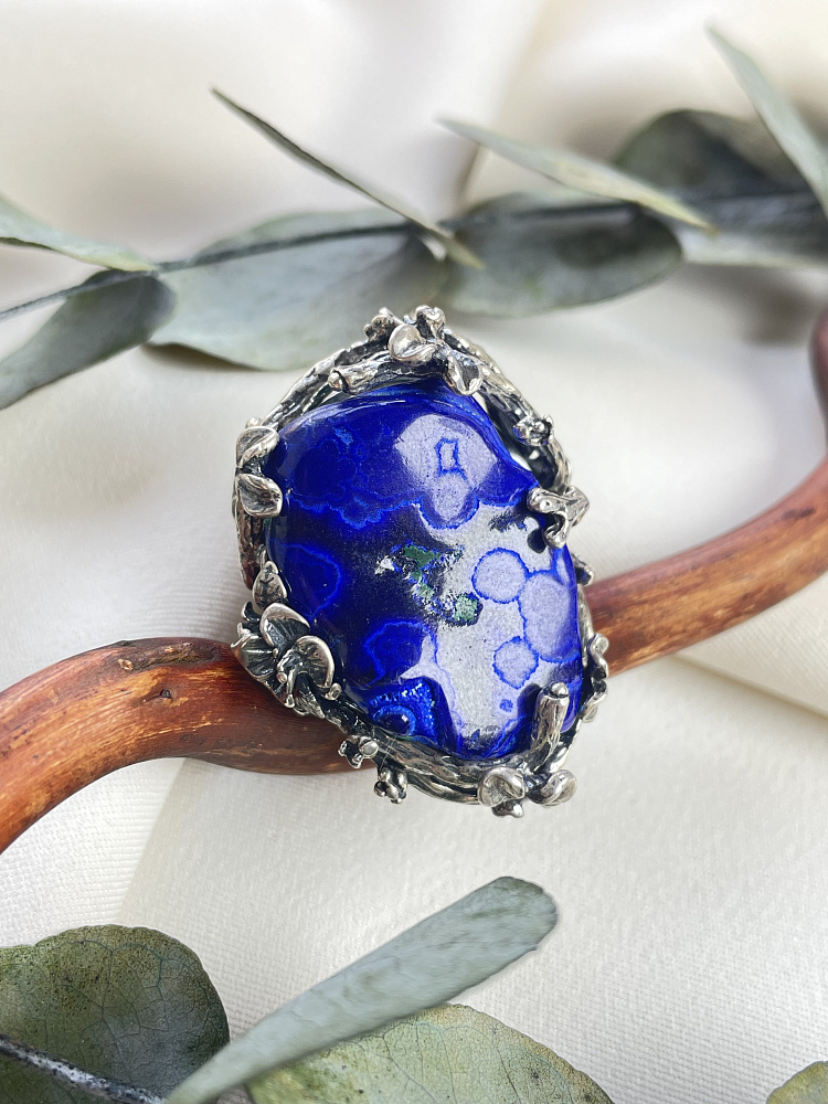 купить Кольцо из серебра с азурмалахитом, 18,0 размер , фото 3