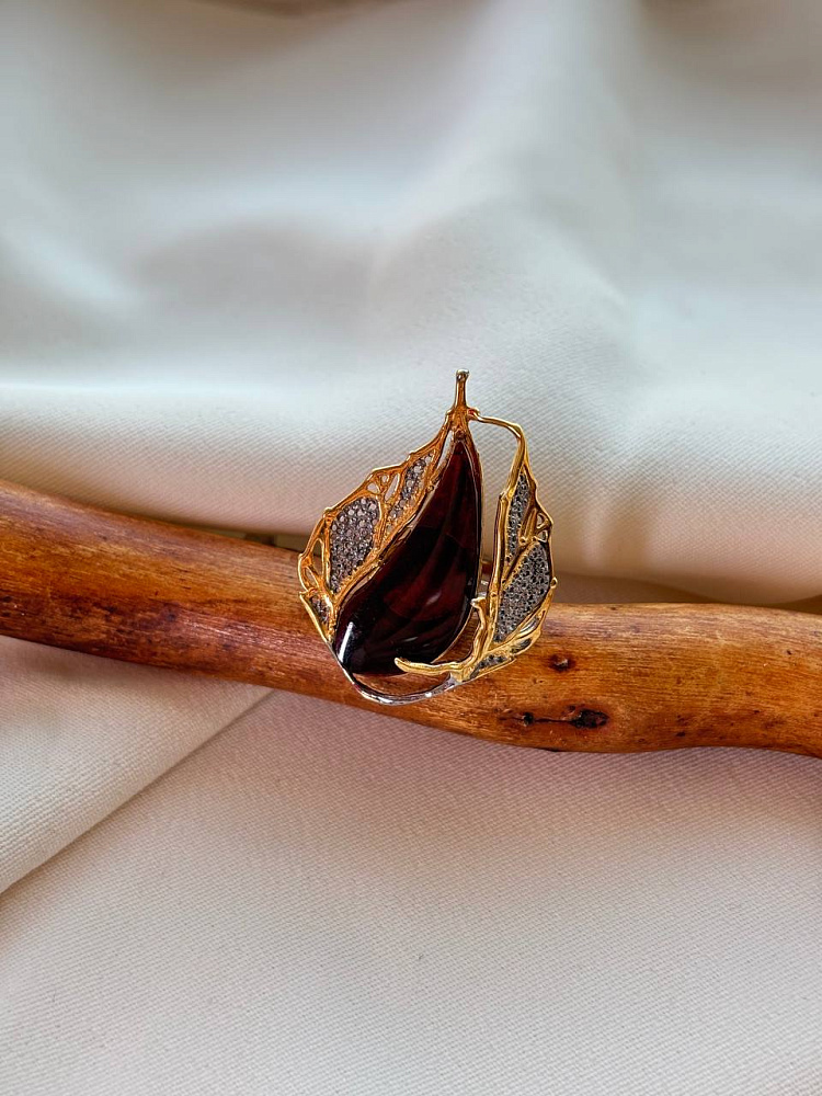 купить Кольцо из серебра с красным янтарем  , фото 2