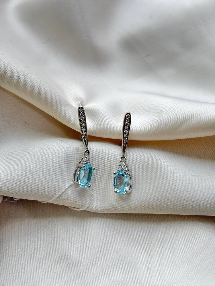 купить Серьги из серебра с топазом и фианитами  , фото 3