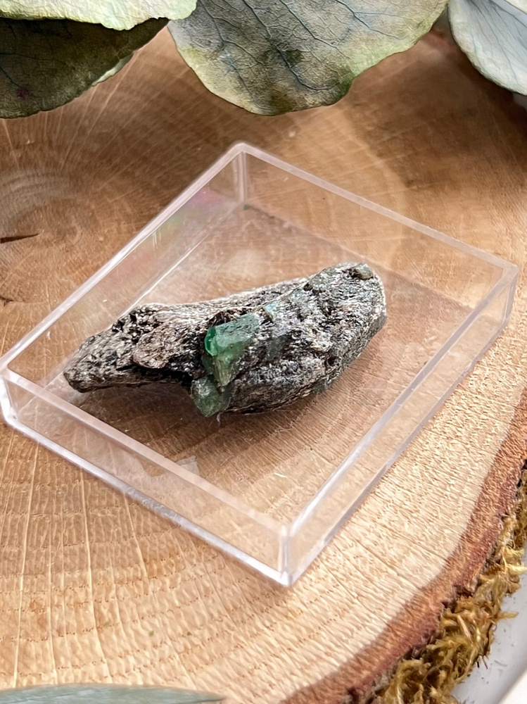 Образец изумруда (зелёный берилл) в пластиковом боксе, 1,1 х 1,6 х 3,2 см OBM-1507, фото 1