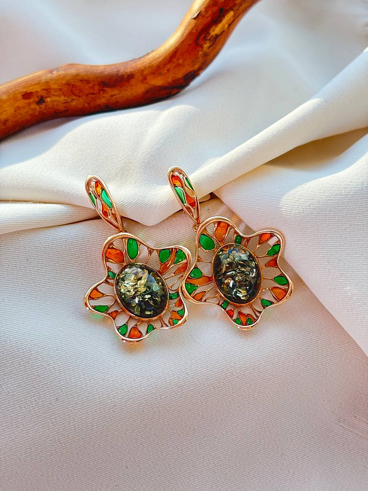 купить Серьги из серебра с зеленым янтарем , фото 3