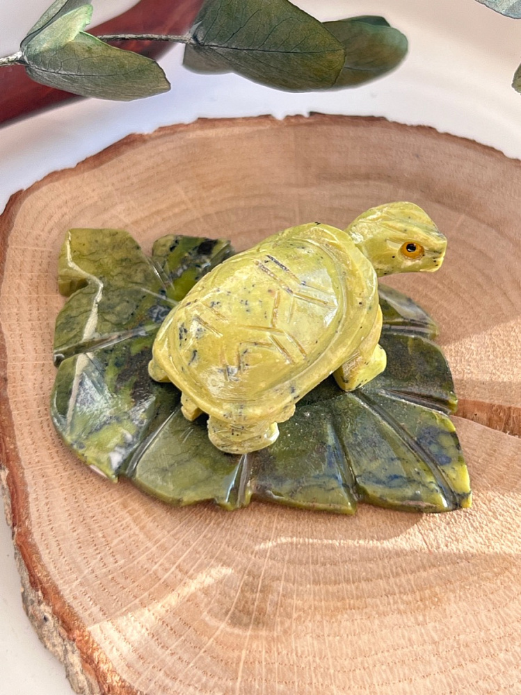 Черепаха на кувшинке из лизардита (серпентин) FG-0692, фото 4