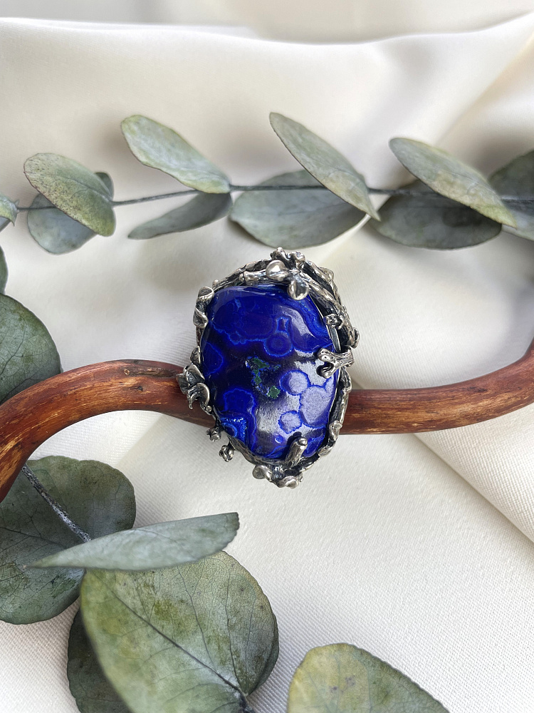 купить Кольцо из серебра с азурмалахитом, 18,0 размер , фото 2