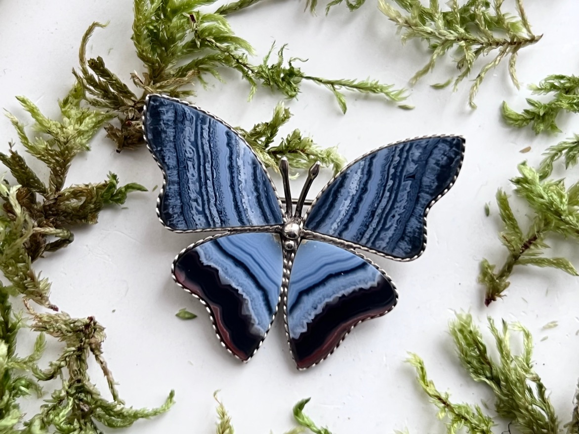 Брошь бабочка с голубым агатом BR-0242, фото 1