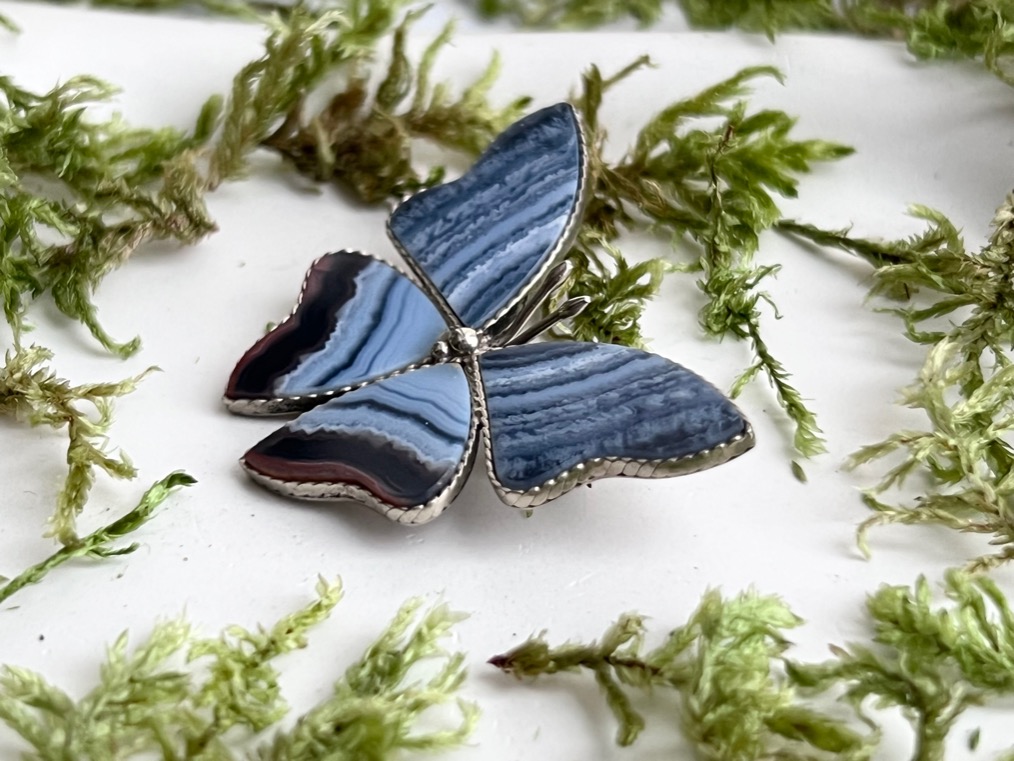 Брошь бабочка с голубым агатом BR-0242, фото 3