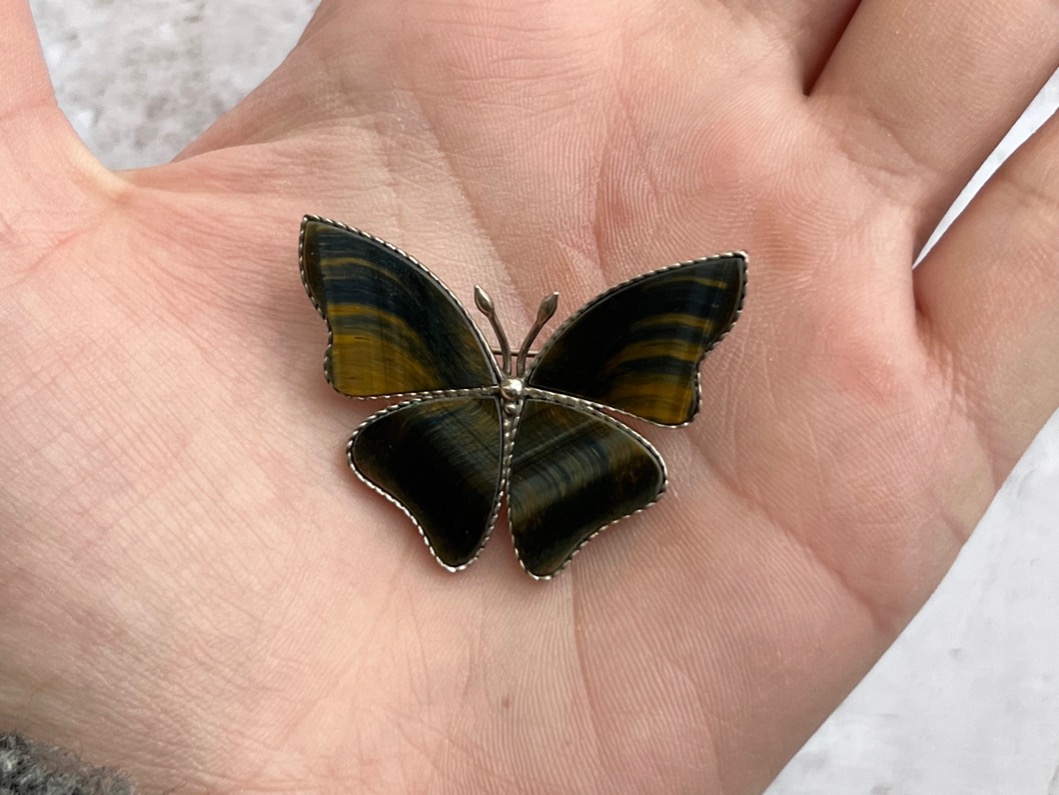 Брошь бабочка с тигрово-соколиным глазом BR-0245, фото 3