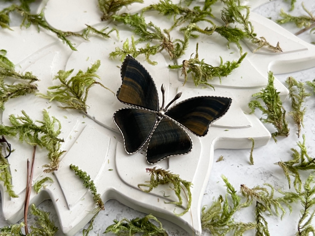 Брошь бабочка с тигрово-соколиным глазом BR-0245, фото 4