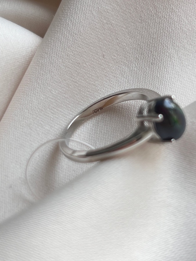 Кольцо из серебра с чёрным опалом, 16,5 размер 559044, фото 4