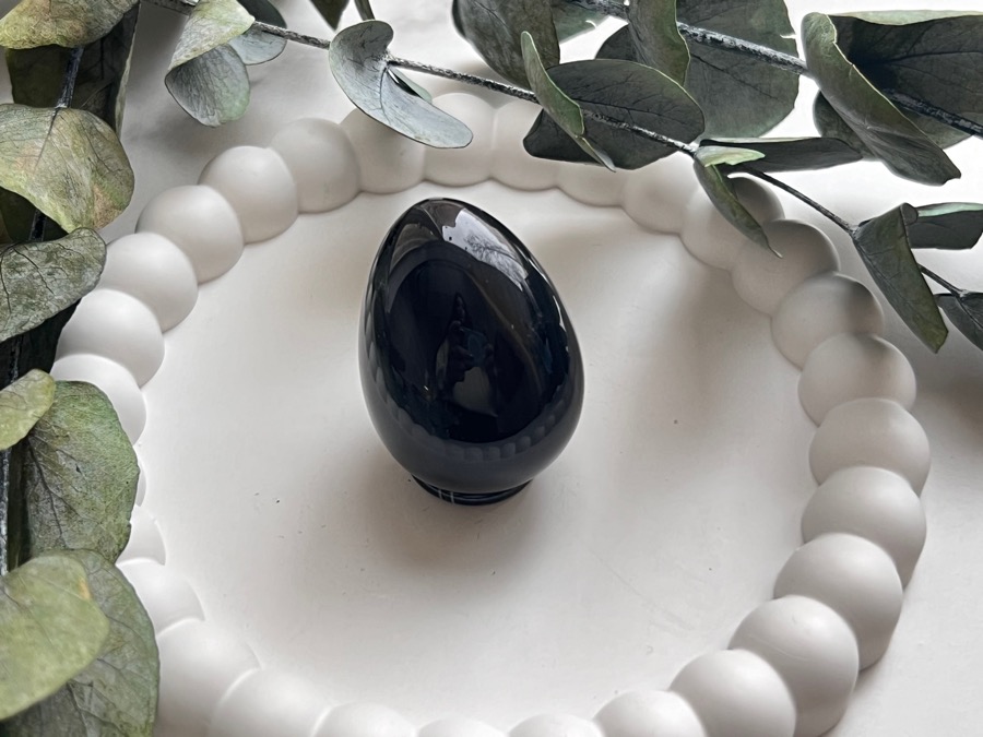 Яйцо из чёрного обсидиана, 3 х 4,1 см JA-0092, фото 2