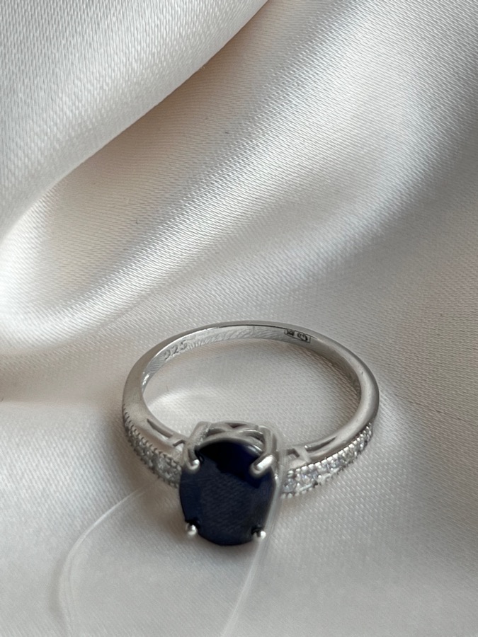 Кольцо из серебра с сапфиром (синий корунд) в огранке, 16 размер 559183, фото 4