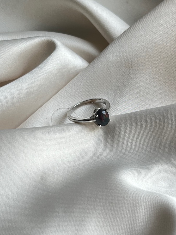 Кольцо из серебра с чёрным опалом, 16,5 размер 559044, фото 2