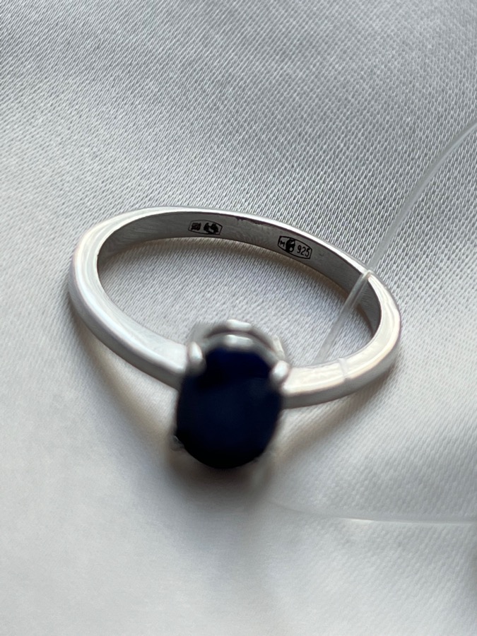 Кольцо из серебра с сапфиром (синий корунд) в огранке, 17,5 размер 559115, фото 4