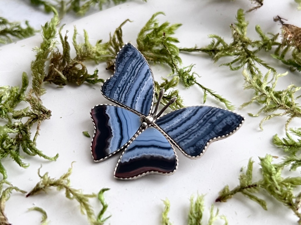 Брошь бабочка с голубым агатом BR-0242, фото 2