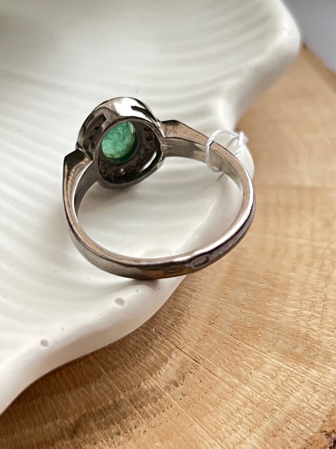 Кольцо из серебра с изумрудом (зелёный берилл) в огранке, 18,5 размер U-357, фото 4